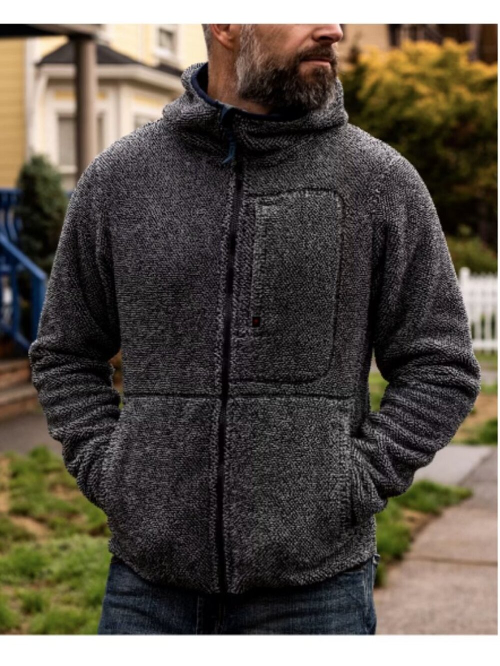 RELWEN Shag Fleece Zip Hood Jacket Sherpa Full Zip M Men Outdoor Hiking GreyBlue